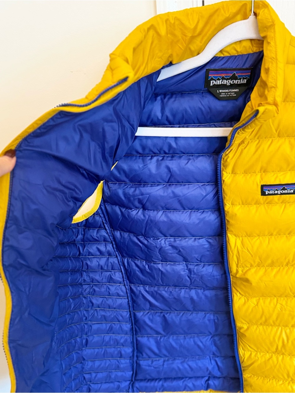 Patagonia Yellow Puffer Vest with Blue Lining - Picture 2 of 5